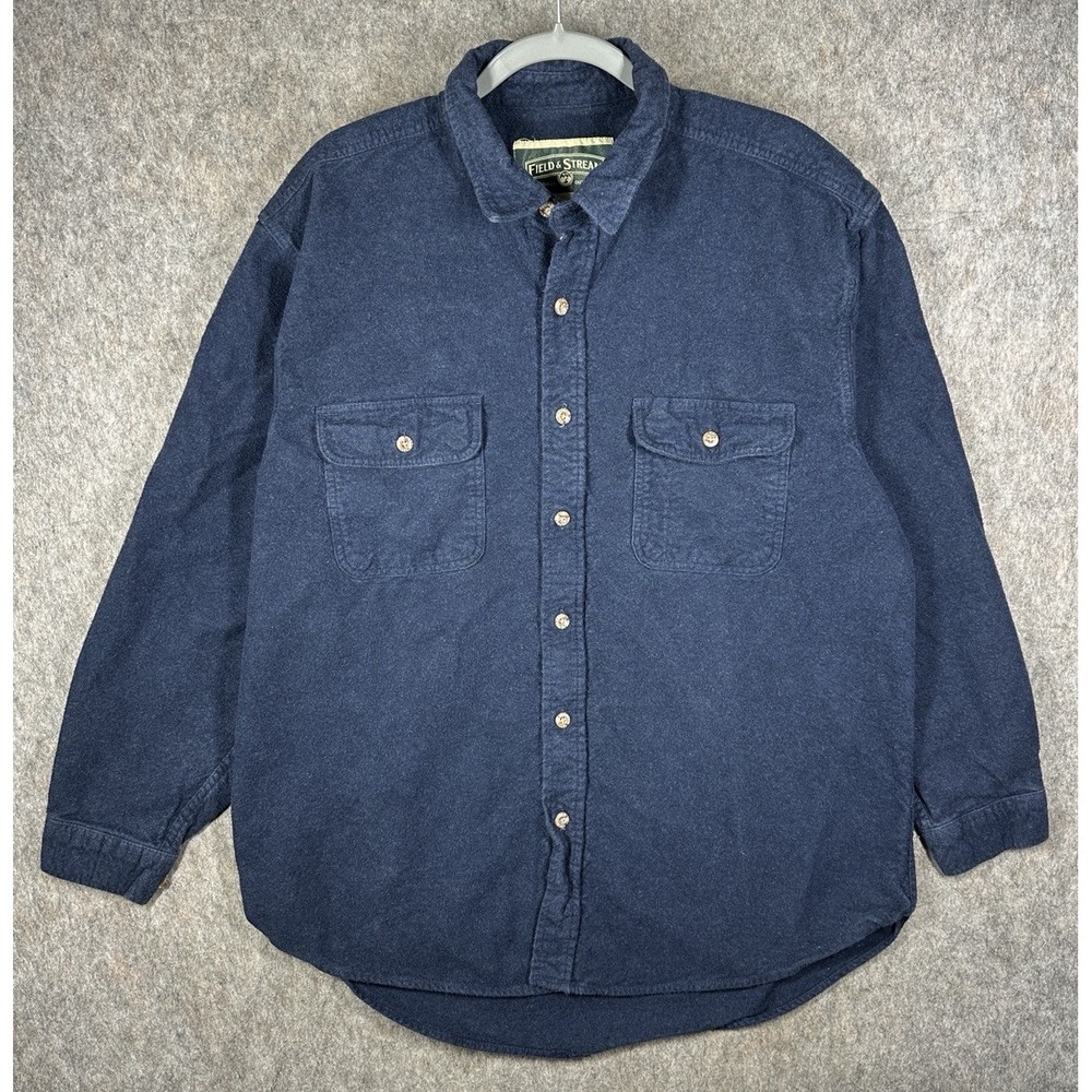 Field & Stream Mens XL Navy Chamois Flannel Heavyweight Button Up Work Shirt